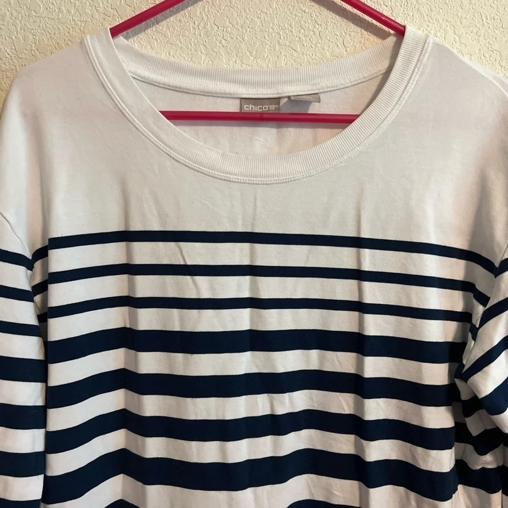Chico's Blue Striped Crew Neck Sweater Size 1 - Picture 2 of 9